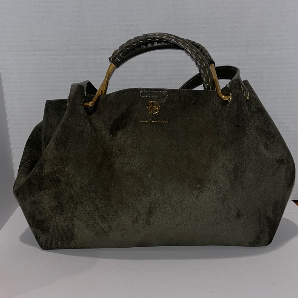 Elegant Olive Green Suede Handbag
